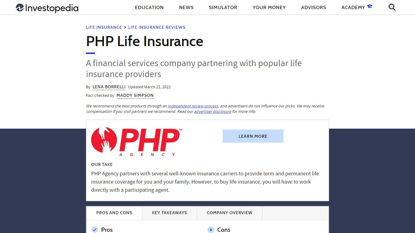 PHP Life Insurance Review 2022 - Investopedia